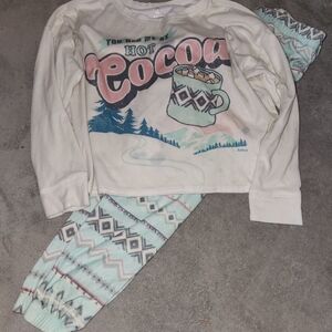 Cozy Hot Cocoa Kids Pajamas - Cream and Blue